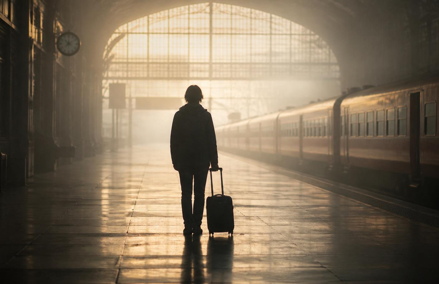 Bir tren istasyonunda yolculuk